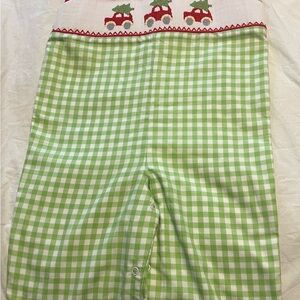 Green Gingham Kids Pajamas with Festive Carapplique